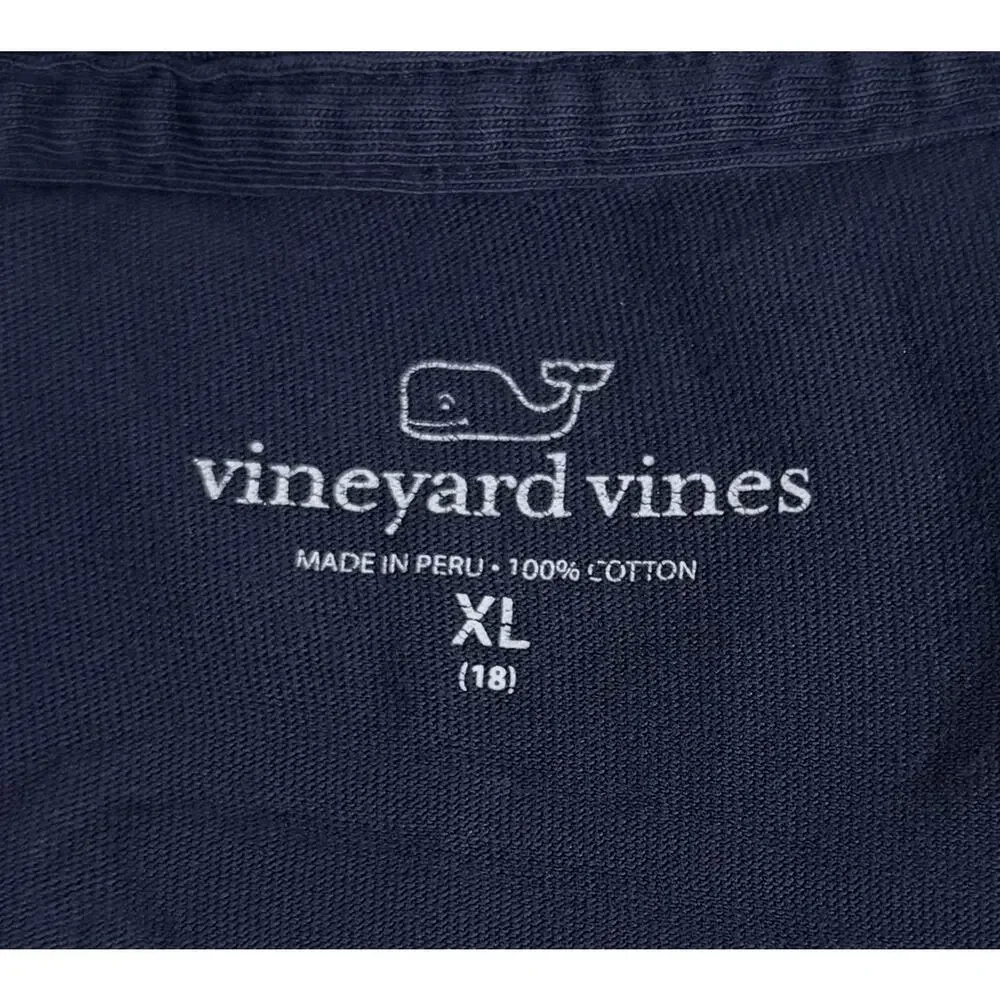 Vineyard Vines Elf Whale Boys T Shirt XL 18 Cotton Navy Long Sleeve Pockets